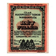 1916 Sopronnyék Hadifogolytábor 2 Fillér 