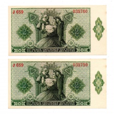 2 Pengő Bankjegy 1940 sorszámkövető 2 db
