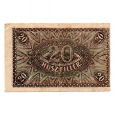 20 Fillér Postatakarékpénztár jegy 1920 elcsúszott vágás