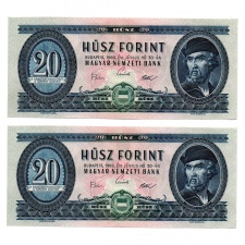 20 Forint Bankjegy 1969 sorszákövető pár aUNC