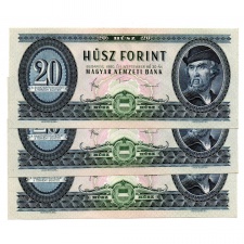 20 Forint Bankjegy 1980 EF sorszámkövető 3 db