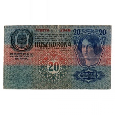 20 Korona Bankjegy 1913. I. kiadás VG Románia felűlbélyegzéssel