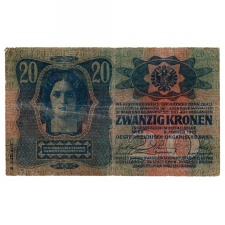 20 Korona Bankjegy 1913. II. kiadás Temesvár bélyegzés Ritka