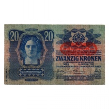 20 Korona Bankjegy 1913 II. kiadás Deutschösterreich bélyegzés  