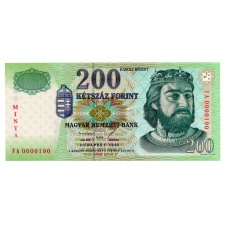 200 Forint Bankjegy 1998 MINTA alacsony sorszám 0000190