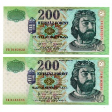 200 Forint Bankjegy 2003 FB UNC sorszámkövető pár
