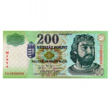 200 Forint Bankjegy 2003 MINTA alacsony sorszám 0000069
