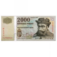 2000 Forint Bankjegy 2007 MINTA nagyon alacsony sorszám 0000041