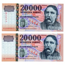 20000 Forint Bankjegy 2007 MINTA, GB extra alacsony azonos szám