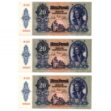 3 db sorszámkövető 20 Pengő Bankjegy 1941 UNC