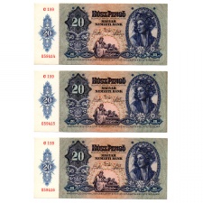 20 Pengő Bankjegy 1941 UNC 3 db sorszámkövető