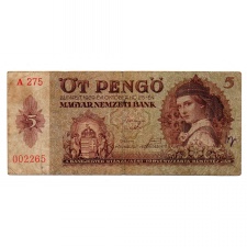 5 Pengő Bankjegy 1939 VF alacsony sorszám 002265