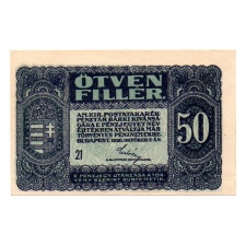 50 Fillér Postatakarékpénztárjegy 1920 aUNC