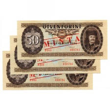 50 Forint Bankjegy 1986 MINTA sorszámkövető 3db
