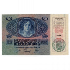 50 Korona Bankjegy 1914 Deutschösterreich felűlbélyegzéssel XF
