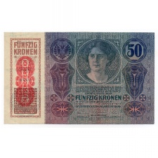 50 Korona Bankjegy 1914 Deutschösterreich felűlbélyegzéssel XF