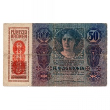 50 Korona Bankjegy 1914 Deutschörsterreich felülbélyegzéssel 