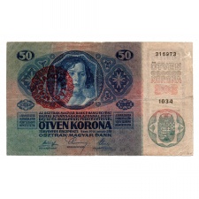 50 Korona Bankjegy 1914 Magyarország felülbélyegzéssel VG-F