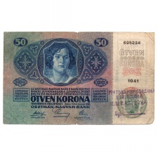 50 Korona Bankjegy 1914. VI. Gyalogezred  bélyegzéssel RRR