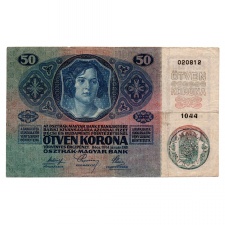 50 Korona Bankjegy 1914 Románia felűlbélyegzéssel