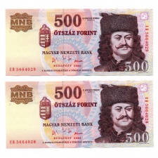 500 Forint Bankjegy 2006 EB sorozat XF sorszámkövető pár