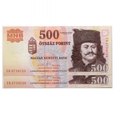 500 Forint Bankjegy 2008 EB gEF-aUNC sorszámkövető pár