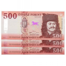500 Forint Bankjegy 2018 EB UNC alacsony sorszámkövető 3db