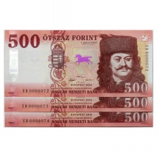 500 Forint Bankjegy 2018 ED UNC alacsony sorszámkövető 3db