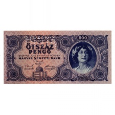 500 Pengő Bankjegy 1945 MINTA perforációval és sorszámmal