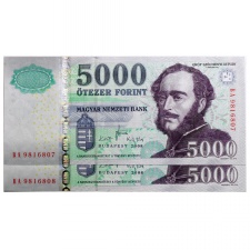 5000 Forint Bankjegy 2008 BA széria sorszámkövető pár