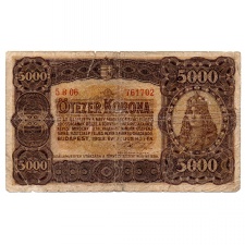 5000 Korona Államjegy 1923 Magyar Pénzjegynyomda