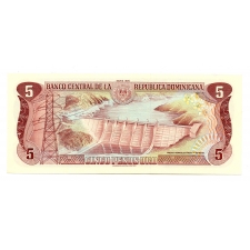 Dominikai Köztársaság 5 Peso Bankjegy 1990