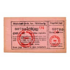 Miskolc Izrealita Hitközség 4800 Korona Érétkjegy 1926