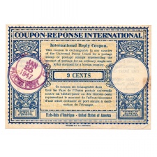 Nemzetközi Posta Kupon 9 Cent 1947 USA (IRC) bélyegzéssel