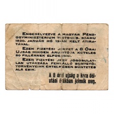 8 Órai Újság 20 Fillér Fizetési jegy 1919