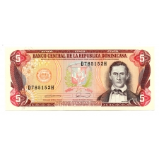 Dominikai Köztársaság 5 Peso Bankjegy 1990