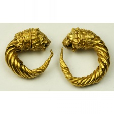 Antik arany oroszlánfejes fülbevaló pár i.e. 4-3. század