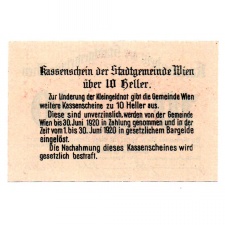 Ausztria Notgeld Wien 10 Heller 1920 Bécs R65