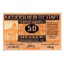 Ausztria Notgeld Korneuburg  50 Heller 1920 narancs