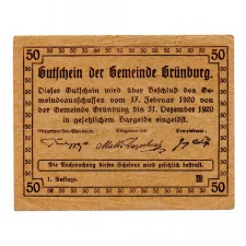 Ausztria Notgeld Grünburg 50 Heller 1920