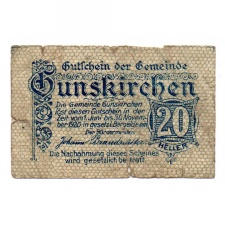 Ausztria Notgeld Gunskirchen 20 Heller 1920