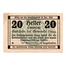 Ausztria Notgeld Haag 20 Heller 1919