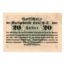 Ausztria Notgeld Haag 20 Heller 1919