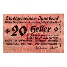 Ausztria Notgeld Innsbruck 20 Heller 1918