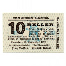 Ausztria Notgeld Klagenfurt 10 Heller 1919