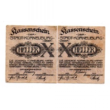 Ausztria Notgeld Korneuburg 20 Heller 1920 szétválasztva