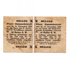 Ausztria Notgeld Korneuburg 20 Heller 1920 szétválasztva