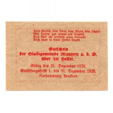 Ausztria Notgeld Mautern 20 Heller 1920
