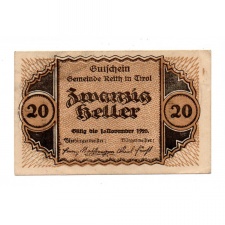 Ausztria Notgeld Reith 20 Heller 1920