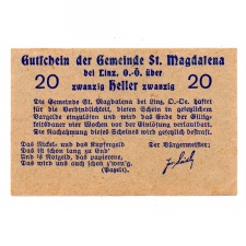 Ausztria Notgeld Sankt Magdalena bei Linz 20 Heller 1920